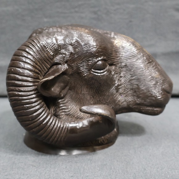 Solid Bronze Bighorn/Jacob Ram/Ewe Bust/ HEAD of ARIES w Horns Head Wall Mount - Picture 5 of 12